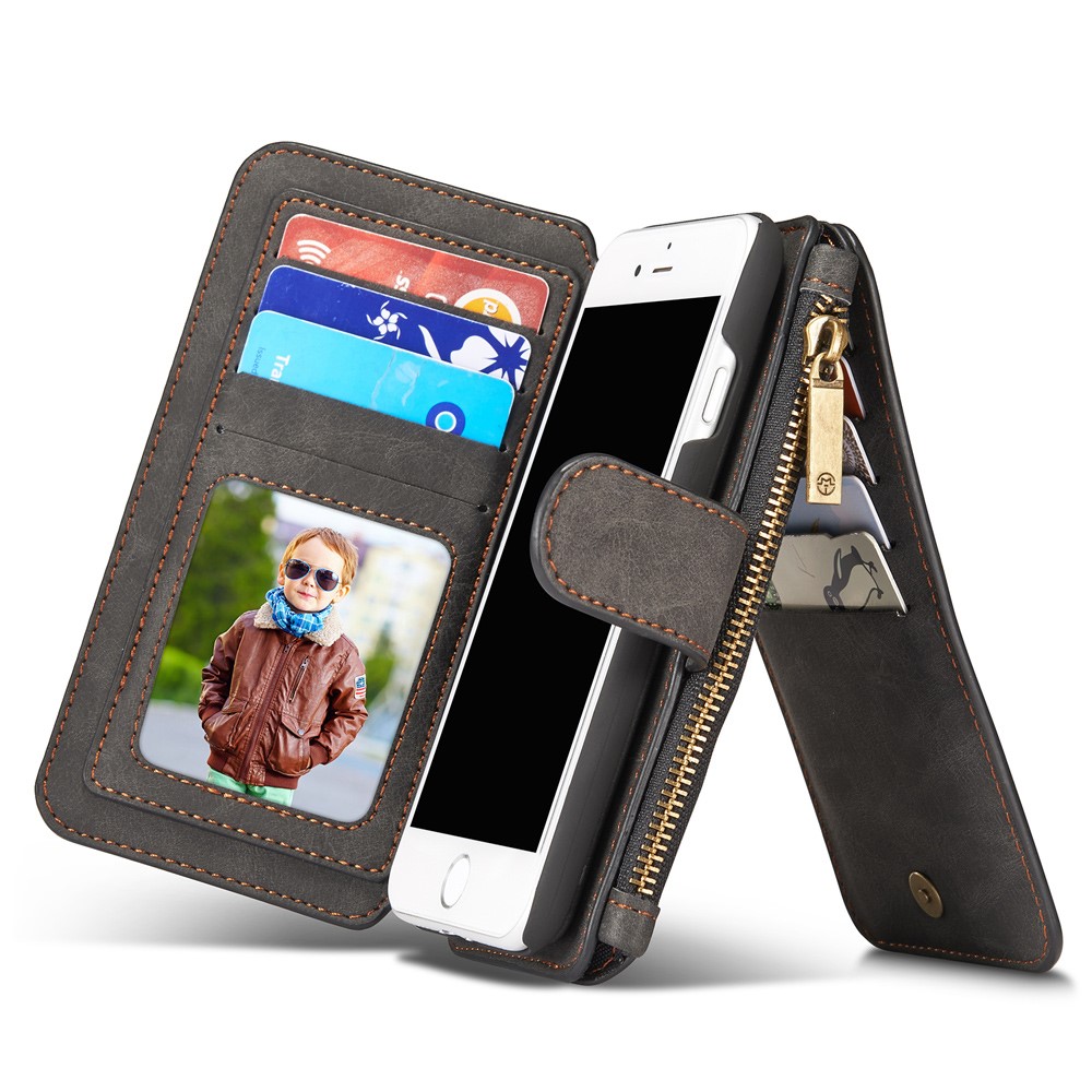 iPhone 7 / / SE CASEME flipcover af med pung, lynlås og kortholdere - Sort - Fonecase