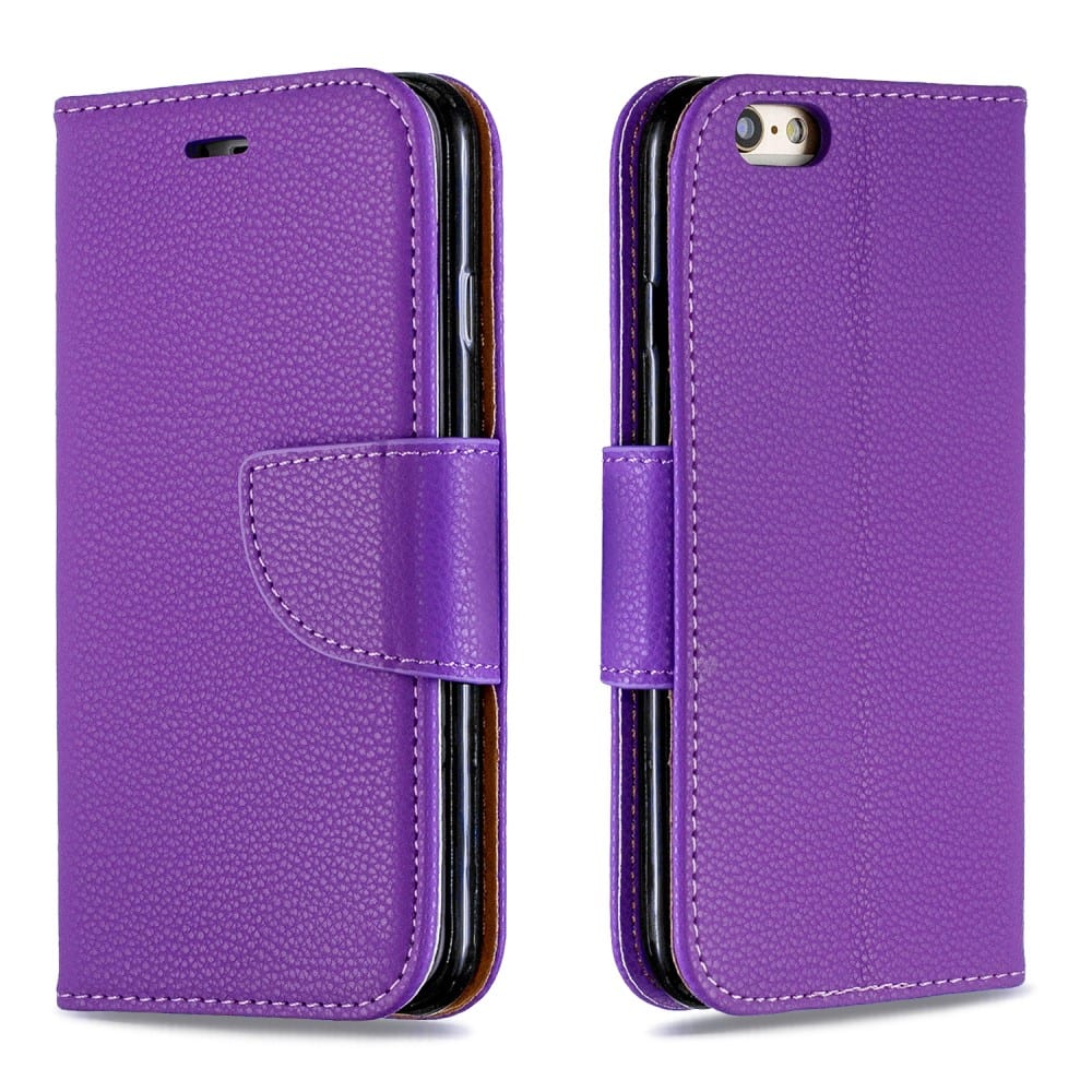 iPhone 6 / 6S Flipcover af læder, pung og håndrem - Lilla - Fonecase