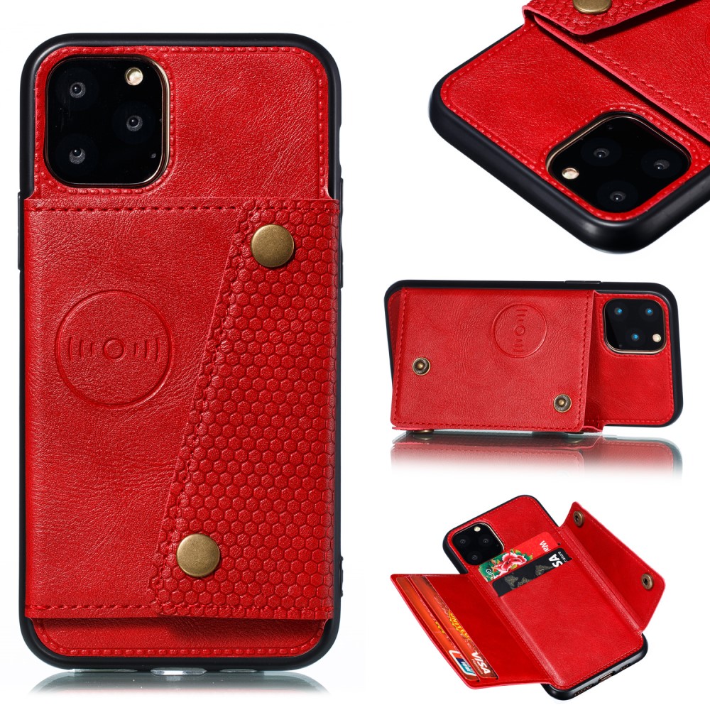 toilet tunge svimmelhed iPhone 11 Pro Max bagcover af læder med kortholder og støttestativ - Rød -  Fonecase